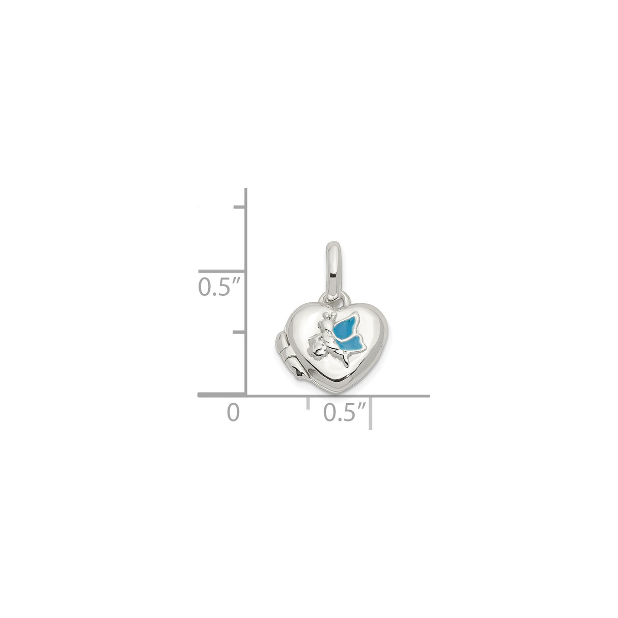Sterling Silver Heart Locket Pendant with Blue Winged Fairy Design, Fantasy Jewelry for Women
