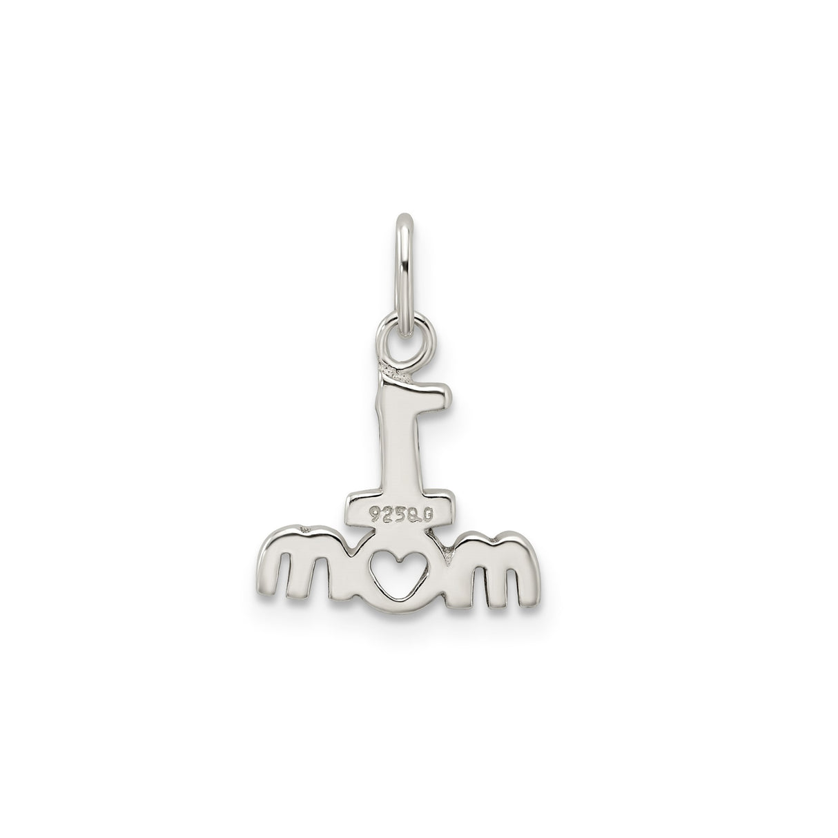Sterling Silver Mom Pendant with Heart Symbol, Polished Family Tribute Jewelry