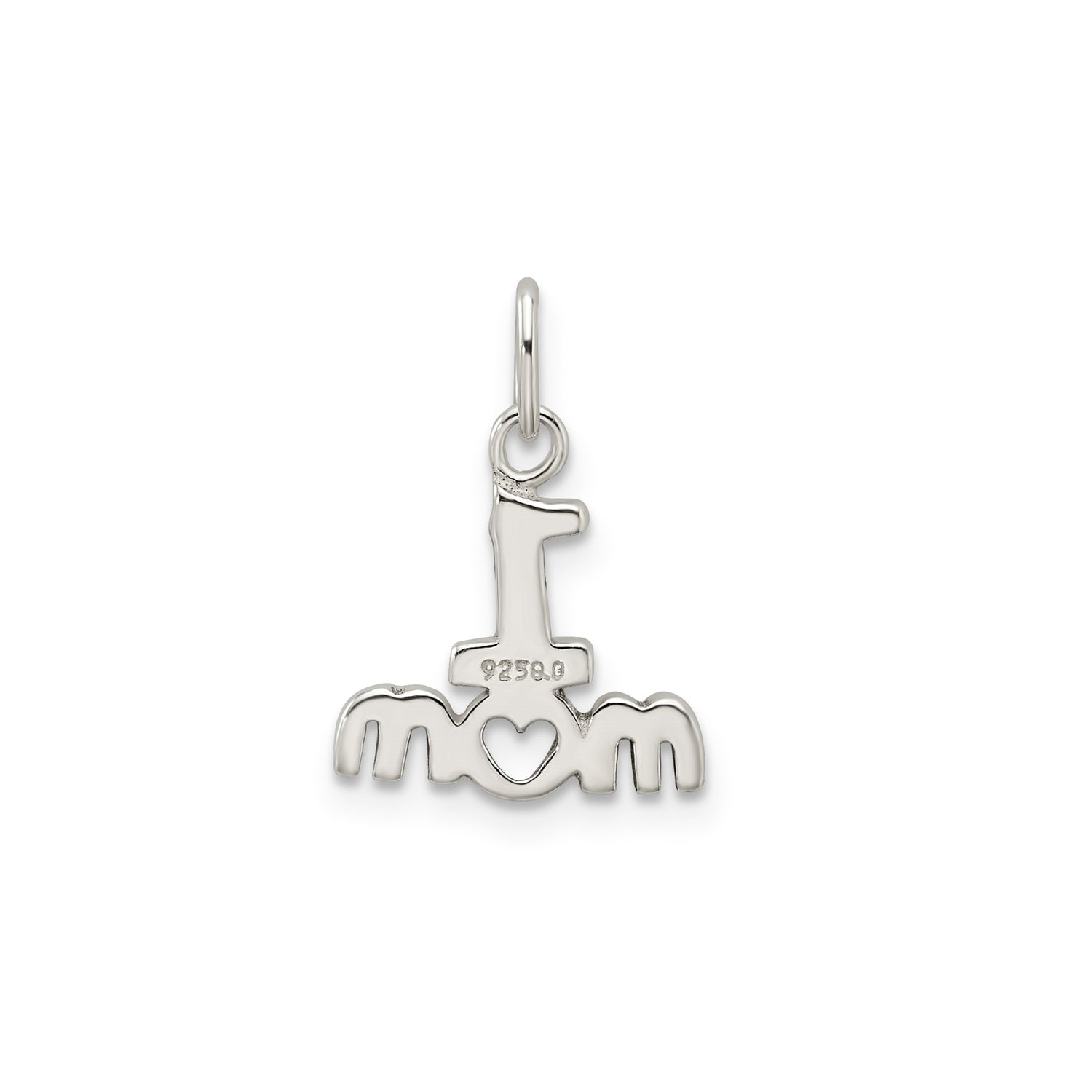 Sterling Silver Mom Pendant with Heart Symbol, Polished Family Tribute Jewelry