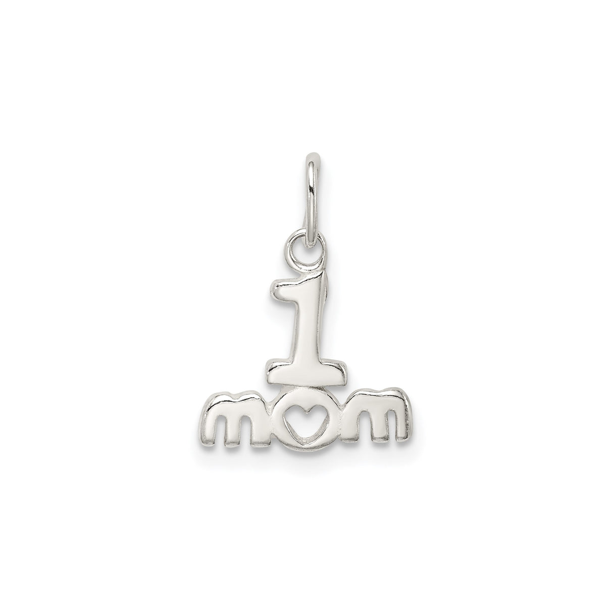 Sterling Silver Mom Pendant with Heart Symbol, Polished Family Tribute Jewelry