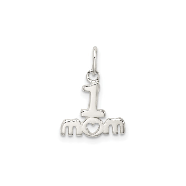 Sterling Silver Mom Pendant with Heart Symbol, Polished Family Tribute Jewelry