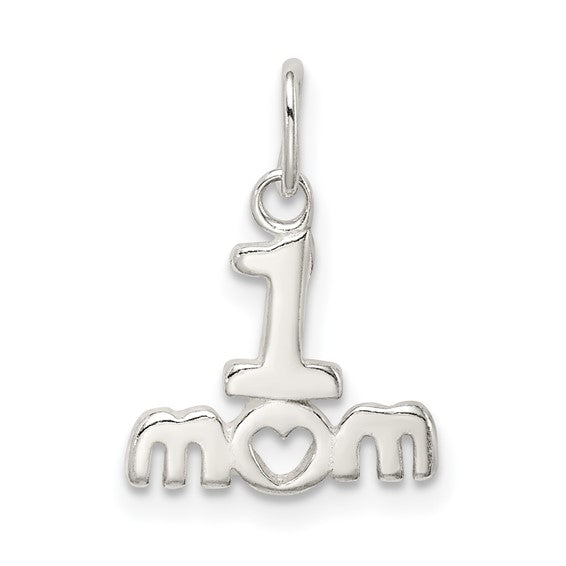 Sterling Silver Mom Pendant with Heart Symbol, Polished Family Tribute Jewelry