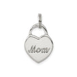 Polished MOM Heart Charm Pendant in Real 925 Sterling Silver