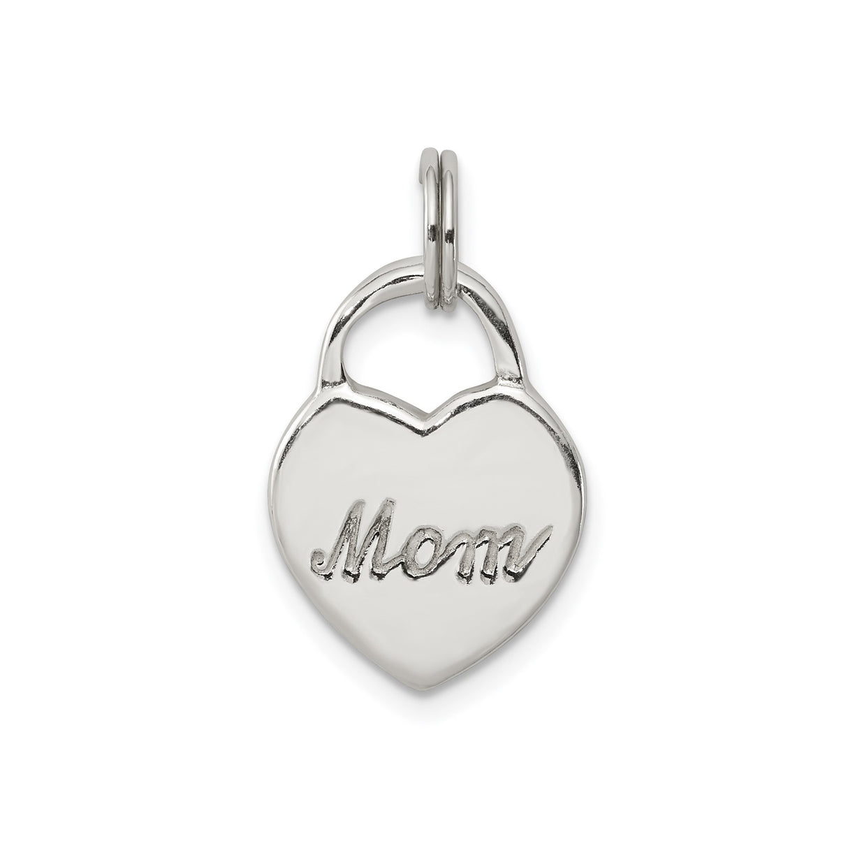 Polished MOM Heart Charm Pendant in Real 925 Sterling Silver