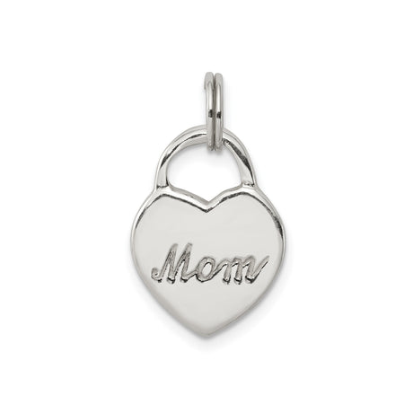 Polished MOM Heart Charm Pendant in Real 925 Sterling Silver
