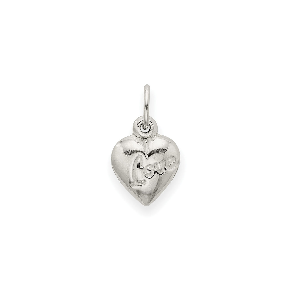Sterling Silver Heart Pendant Charm with Script Love Engraving, Reversible Puff Heart Design