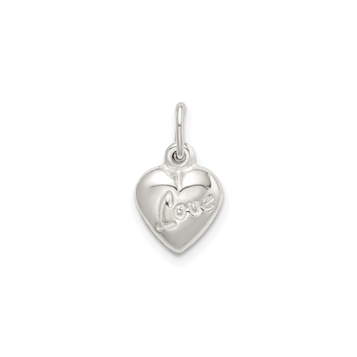 Sterling Silver Heart Pendant Charm with Script Love Engraving, Reversible Puff Heart Design