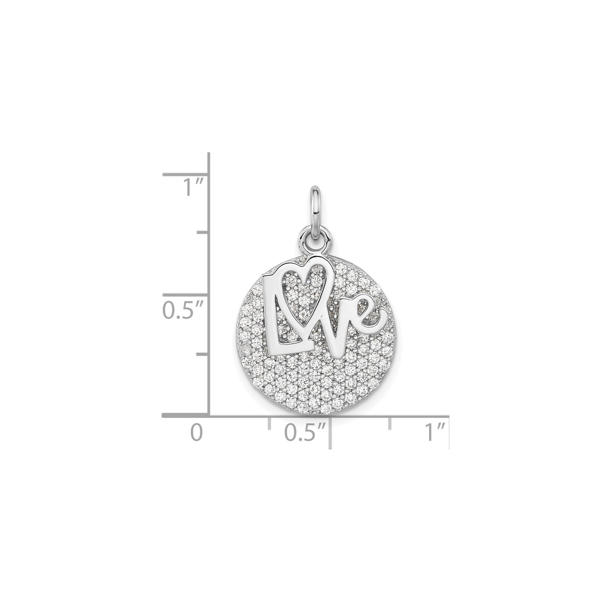 Sterling Silver Round Pendant with Cubic Zirconia, Heart Initial and Love Lettering Design