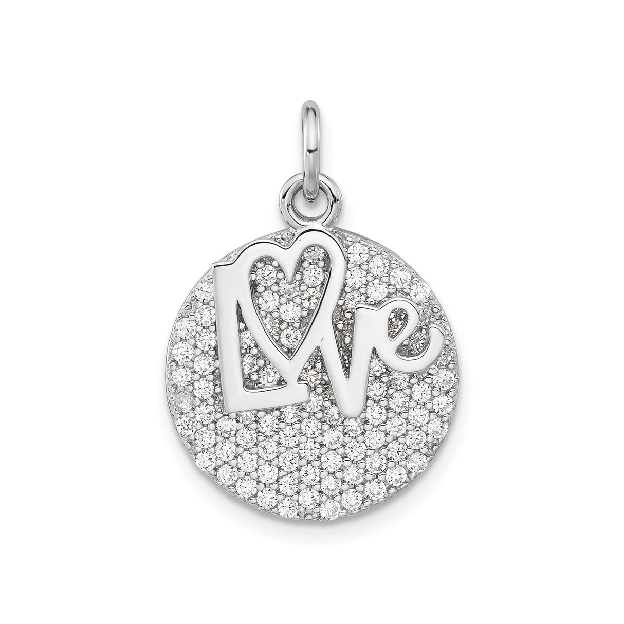 Sterling Silver Round Pendant with Cubic Zirconia, Heart Initial and Love Lettering Design