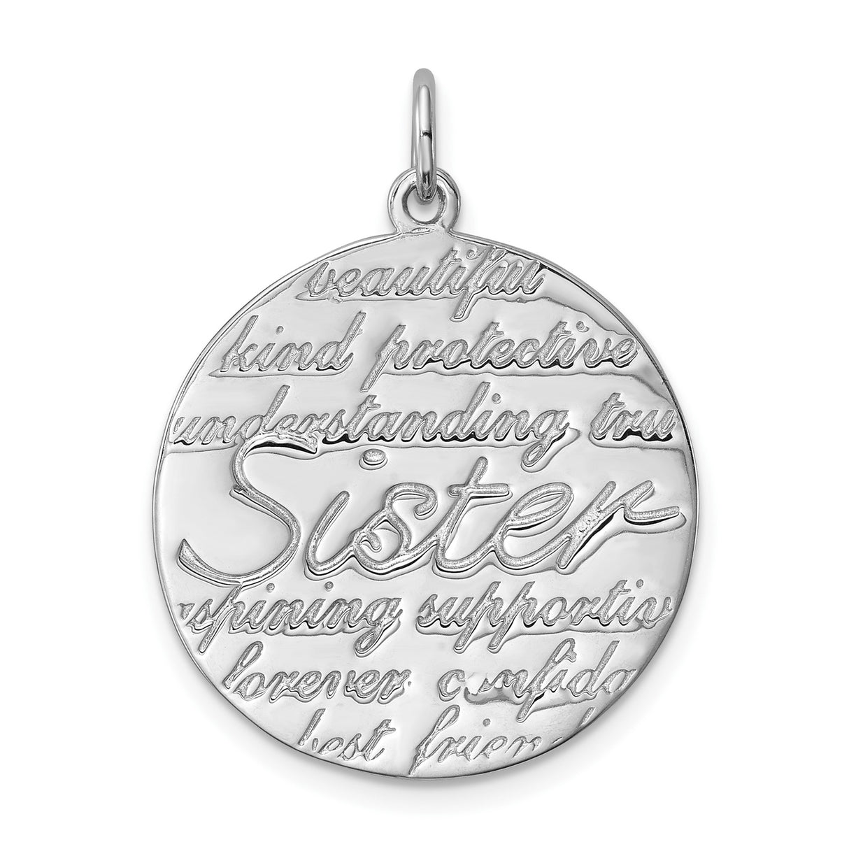 Sterling Silver Sister Pendant with Love and Kindness Words, Round Family Charm Jewelry