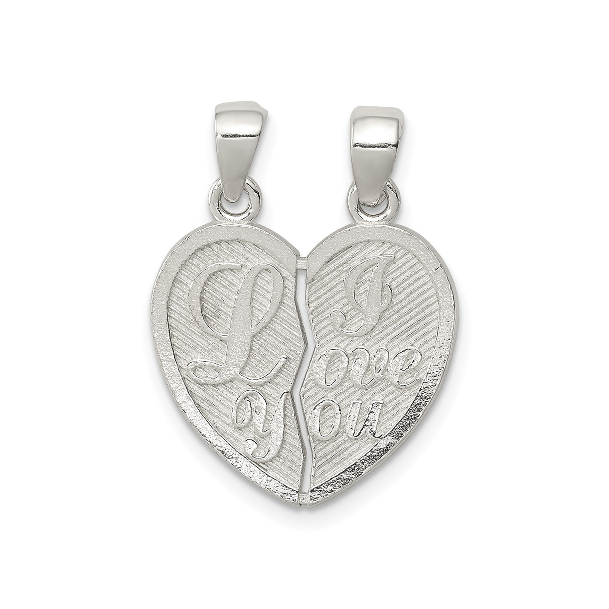 Sterling Silver Split Heart Pendant Set, I Love You Romantic Jewelry for Couples and Long Distance