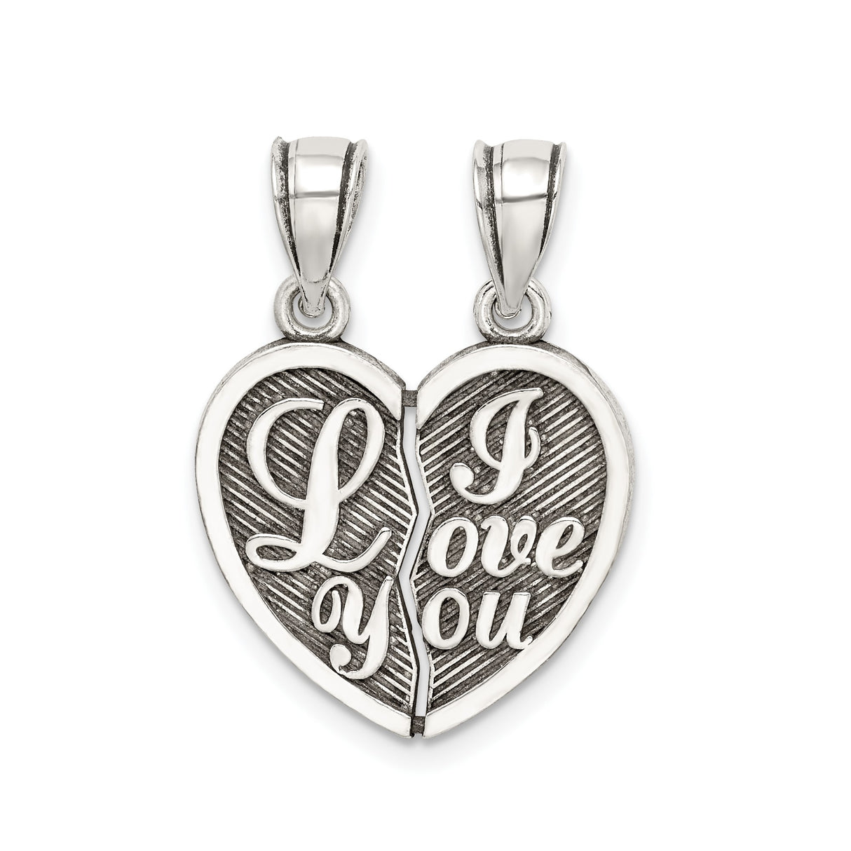 Sterling Silver Heart Shaped Breakable Pendant with I Love You Message, Couple Charm Jewelry