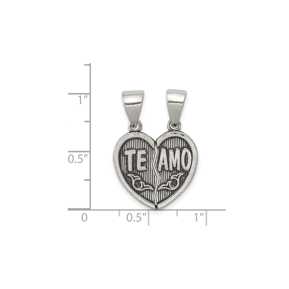 Sterling Silver Heart Pendant Set with Breakable Te Amo Design for Couples