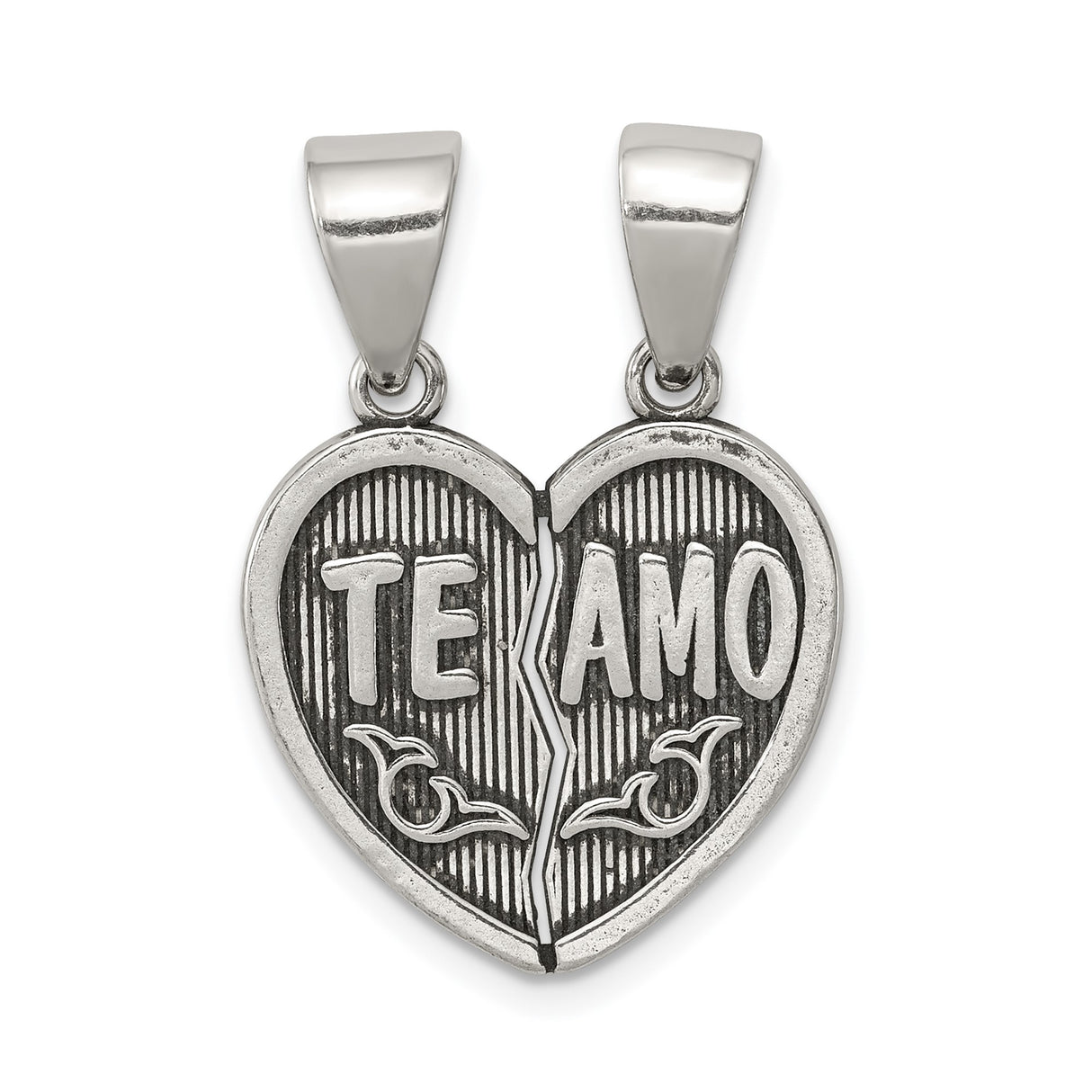 Sterling Silver Heart Pendant Set with Breakable Te Amo Design for Couples