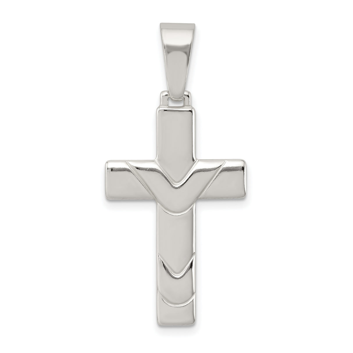 Sterling Silver Cross Pendant with Polished Finish and Textured Modern Design