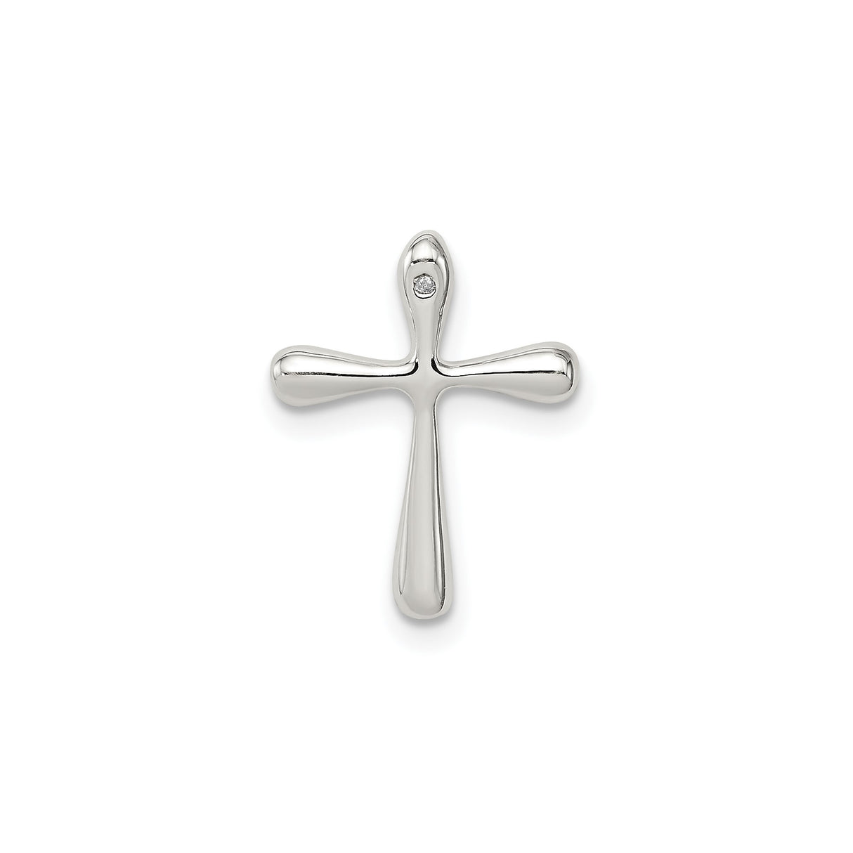 Sterling Silver Cross Pendant with Diamond Accent, Minimalist Tapered Design