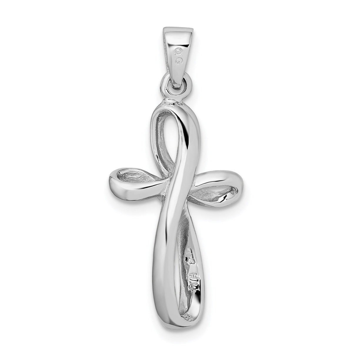 Sterling Silver Cross Pendant with Mirror Finish, Looped Modern Design, Unisex Faith Jewelry