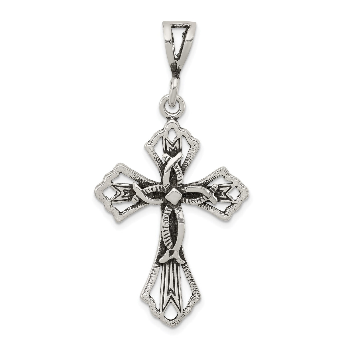 Sterling Silver Faith Pendant with Diamond Accent and Gothic Cross Design
