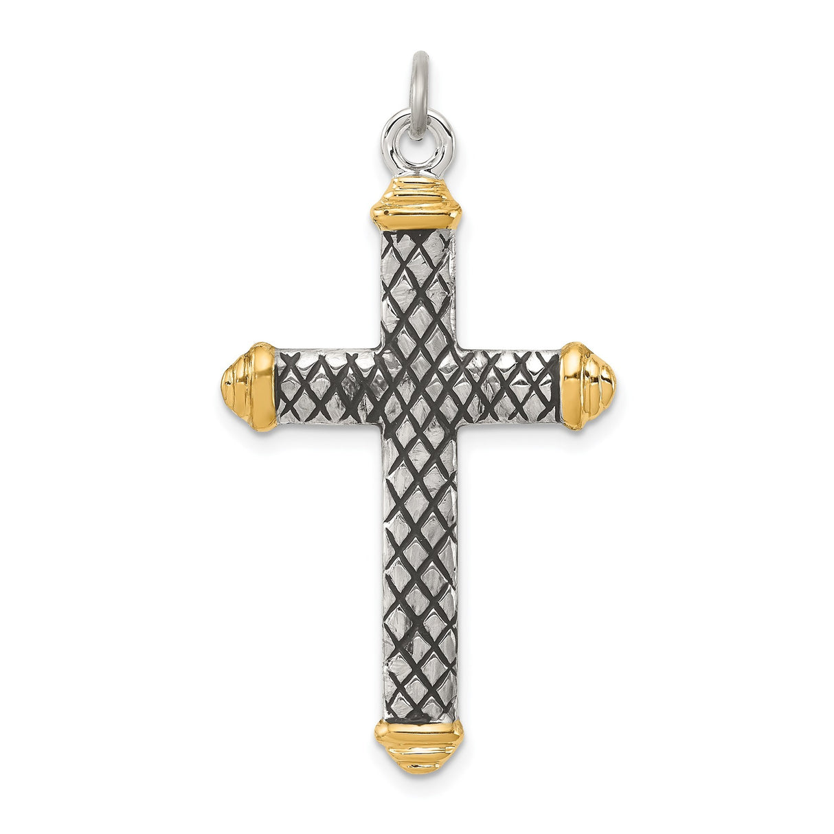 Sterling Silver Cross Pendant with Gold Accents, Criss Cross Lattice Design, Spiritual Symbol