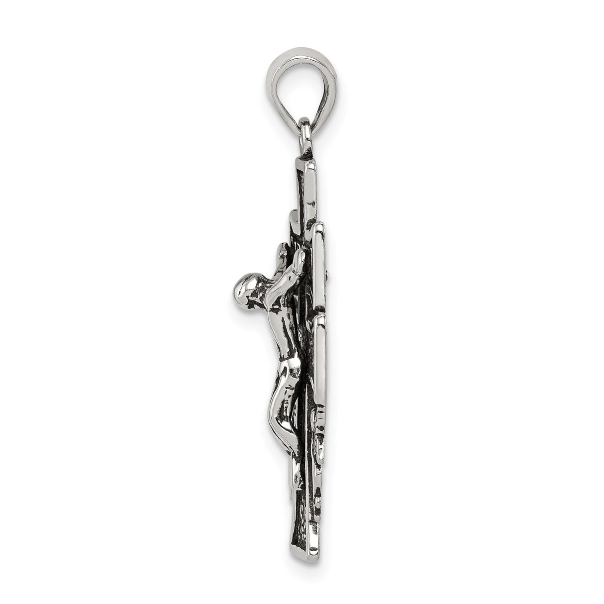 Sterling Silver Crucifix Cross Pendant with High Relief Jesus and Caravaca Style Details