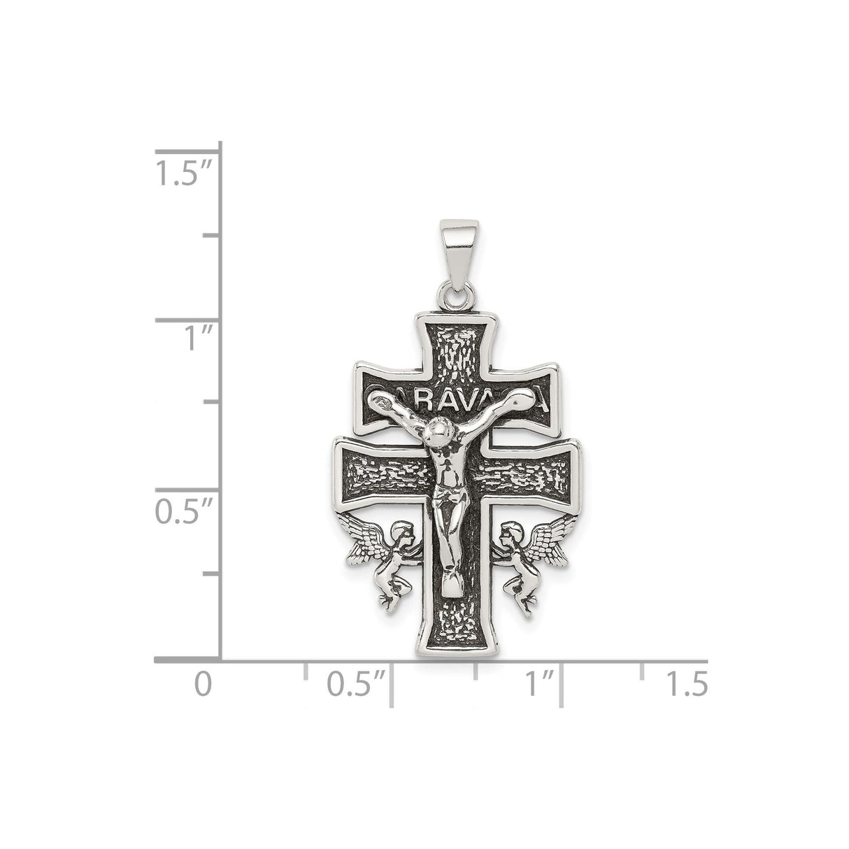 Sterling Silver Crucifix Cross Pendant with High Relief Jesus and Caravaca Style Details