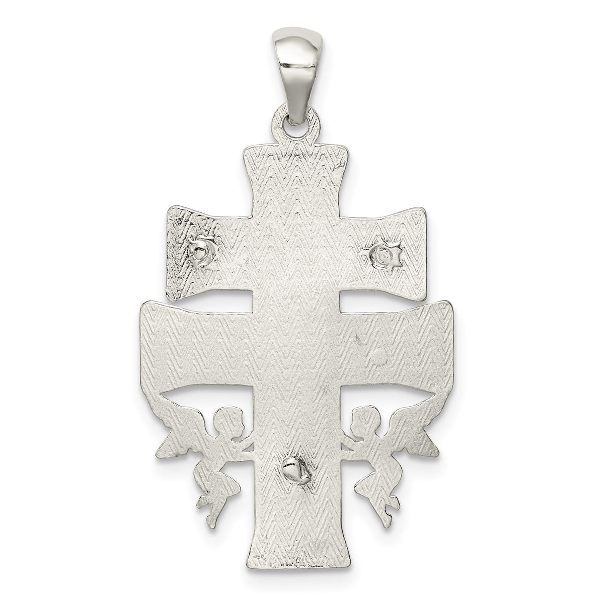 Sterling Silver Crucifix Cross Pendant with Layered Caravaca and Detailed Jesus Charm