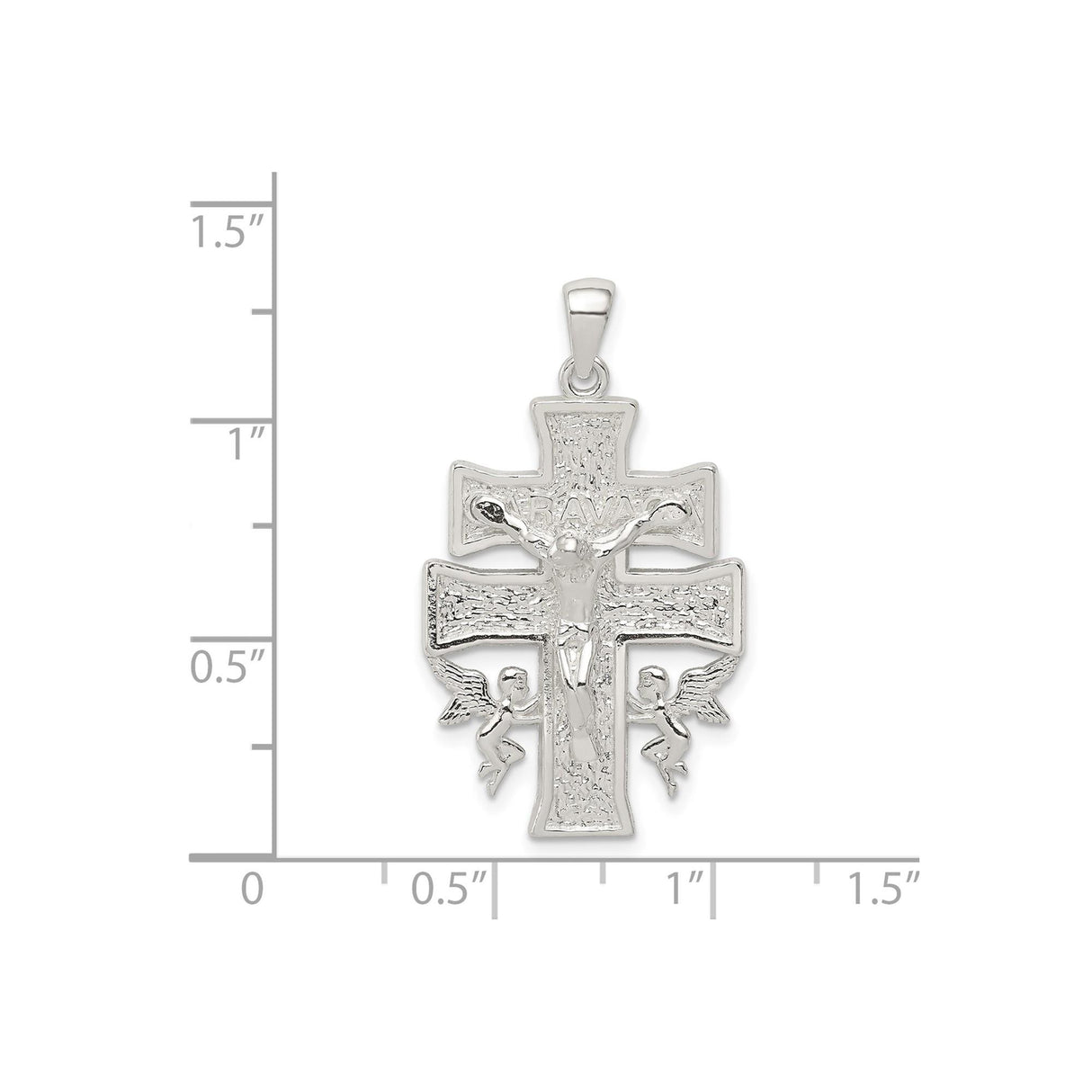 Sterling Silver Crucifix Cross Pendant with Layered Caravaca and Detailed Jesus Charm