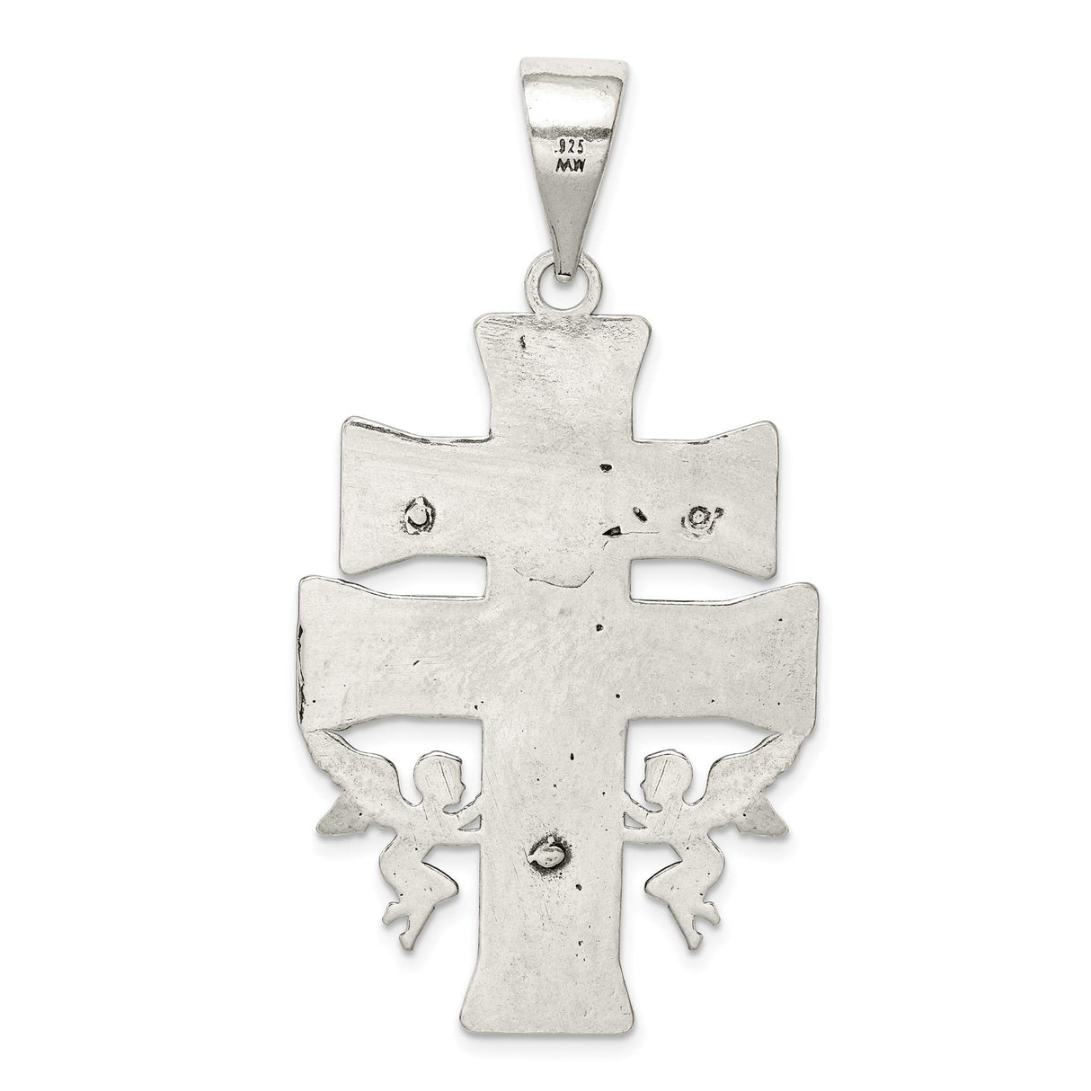 Sterling Silver Caravaca Crucifix Cross Pendant with Raised Relief Jesus and Angels