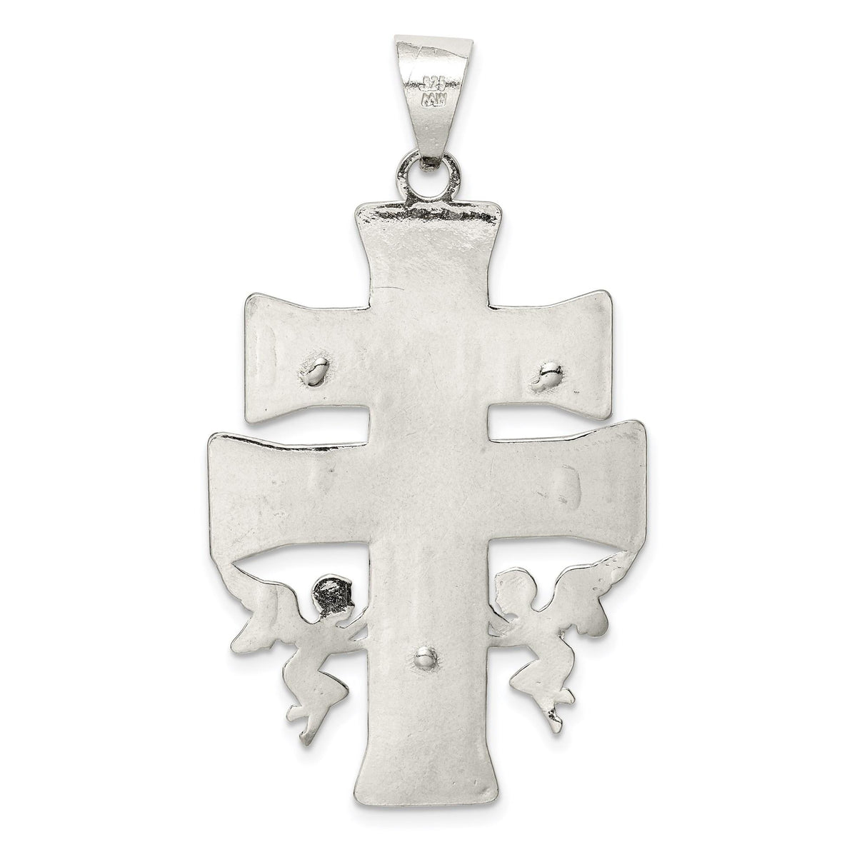 Sterling Silver Caravaca Crucifix Cross Pendant with Angel and INRI Detail