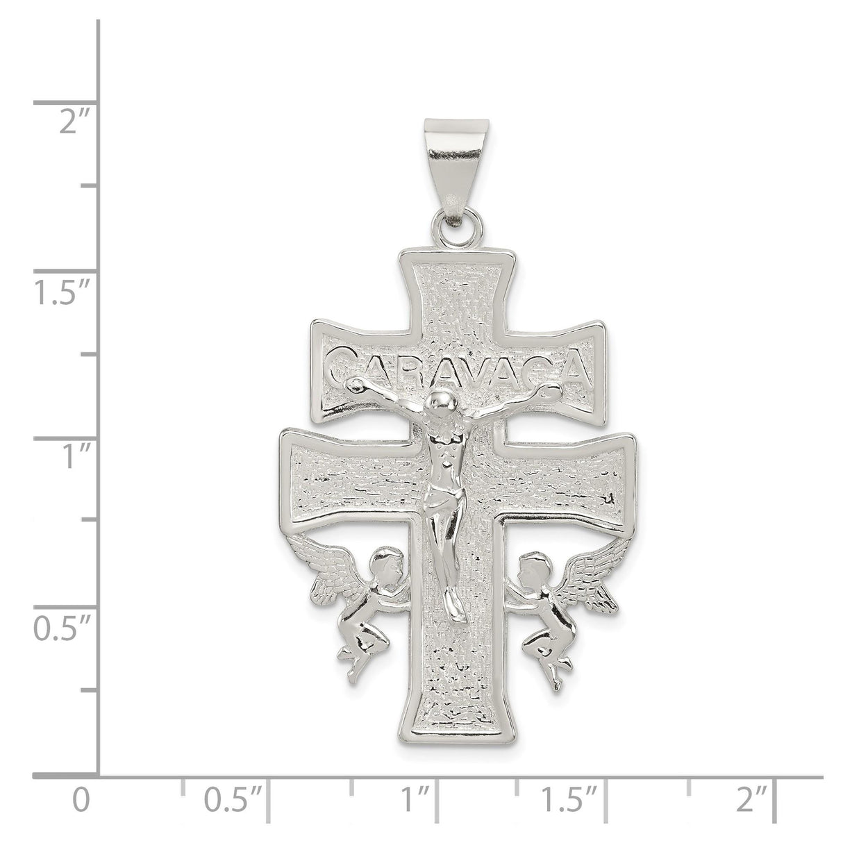Sterling Silver Caravaca Crucifix Cross Pendant with Angel and INRI Detail