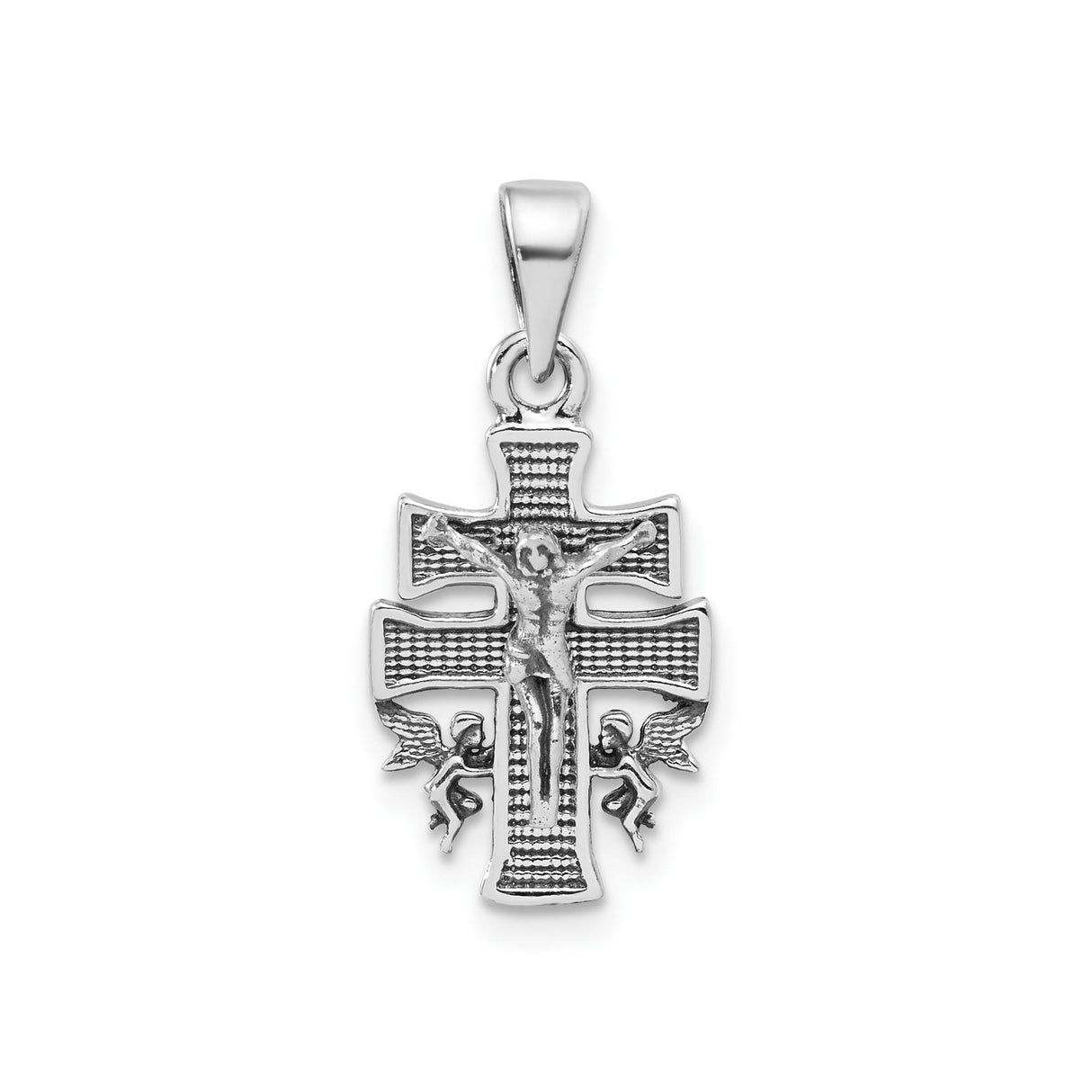 Sterling Silver Crucifix Cross Pendant with Angel Wing and INRI Detail , Gothic Christian Jewelry