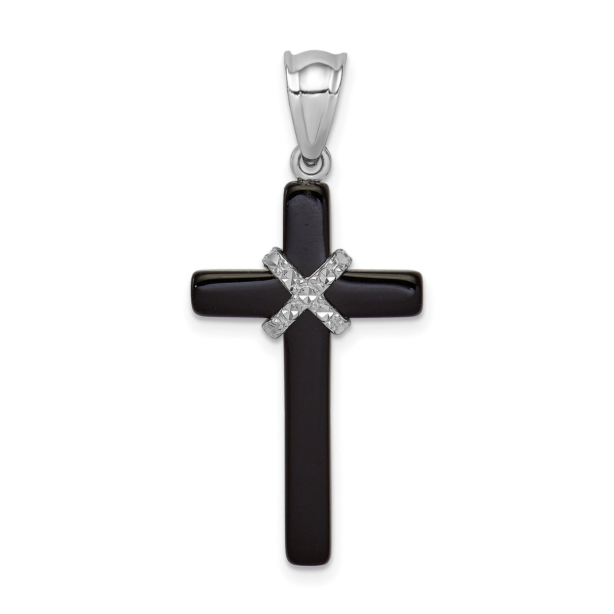 Sterling Silver Cross Pendant with Onyx, Modern Black and Gold Accents, Unisex Spiritual Jewelry