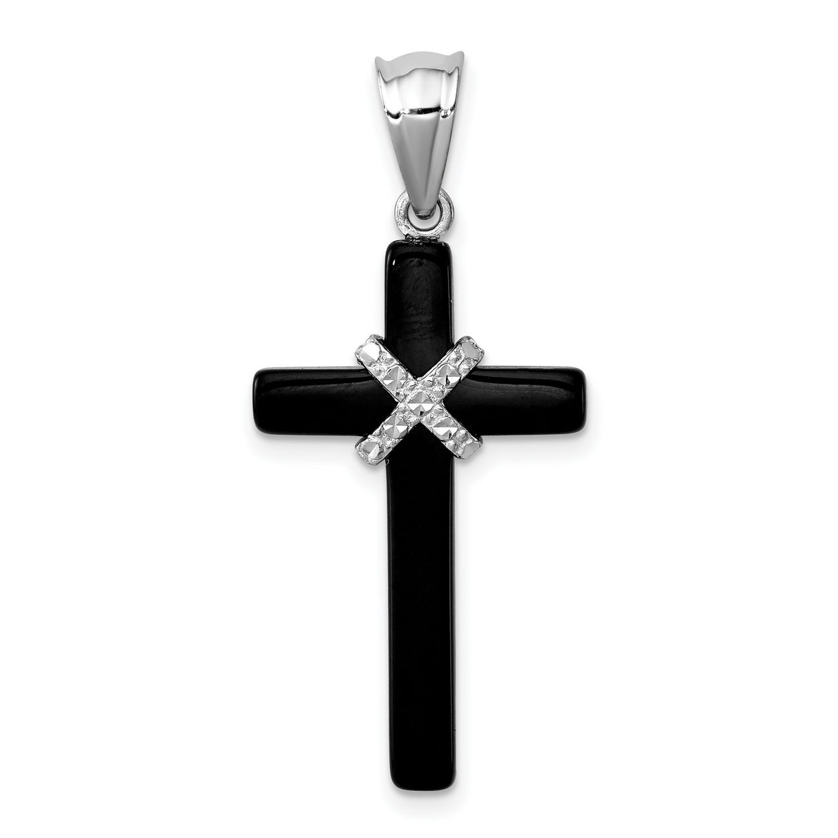 Sterling Silver Cross Pendant with Onyx, Modern Black and Gold Accents, Unisex Spiritual Jewelry