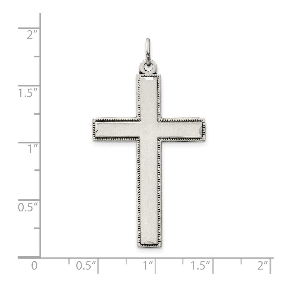 Sterling Silver Cross Pendant with Matte Satin Finish and Milled Border Religious Charm