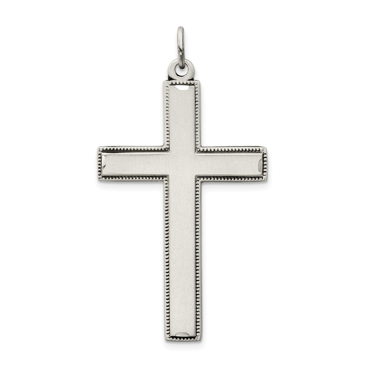 Sterling Silver Cross Pendant with Matte Satin Finish and Milled Border Religious Charm