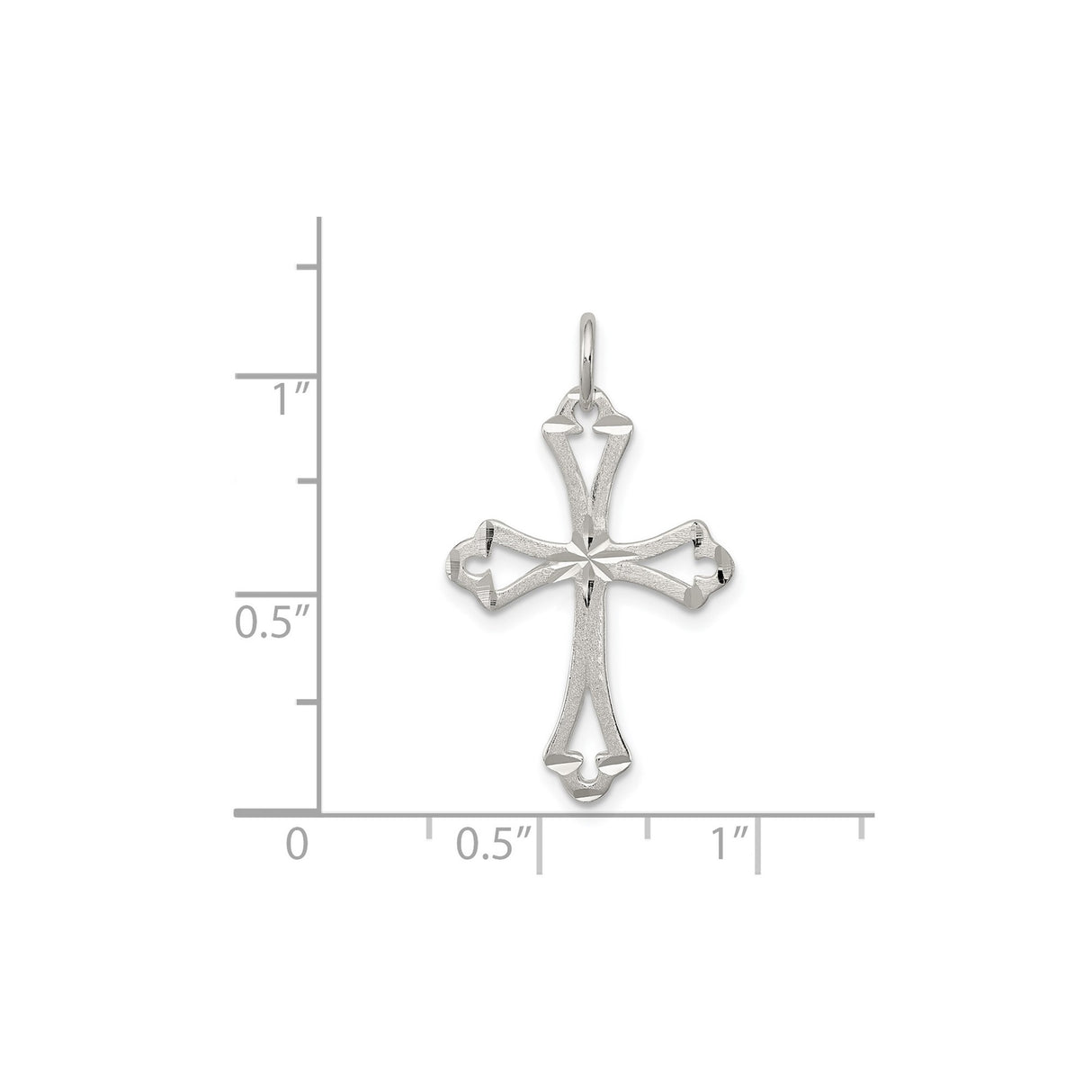 Sterling Silver Cross Pendant with Beveled Edge, Satin Finish, Flared Tips, and Openwork Design