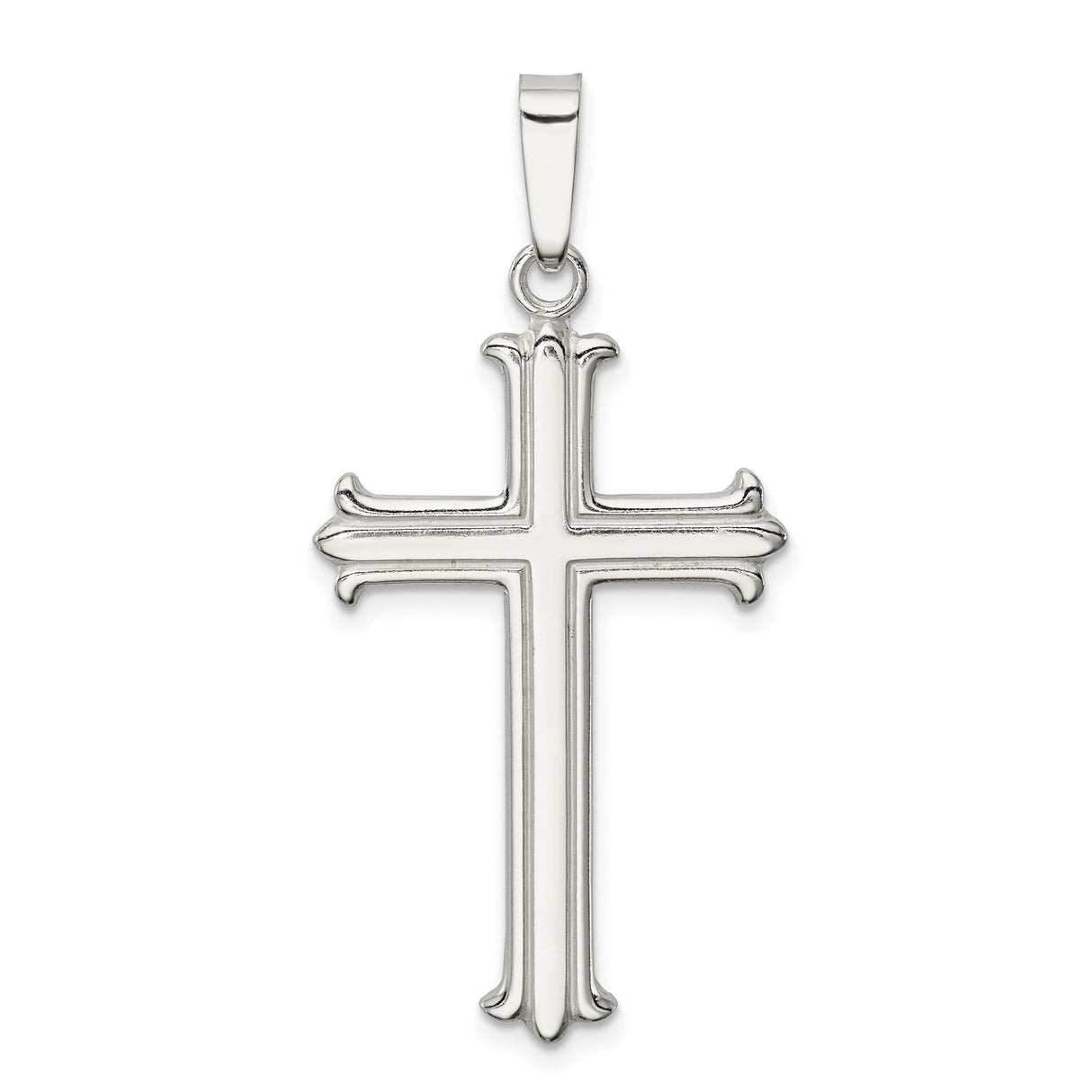 Sterling Silver Cross Pendant with Polished Finish and Fleur de Lis Design
