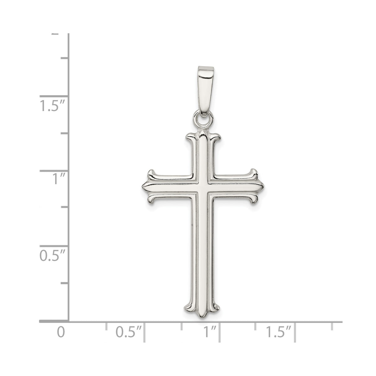 Sterling Silver Cross Pendant with Polished Finish and Fleur de Lis Design