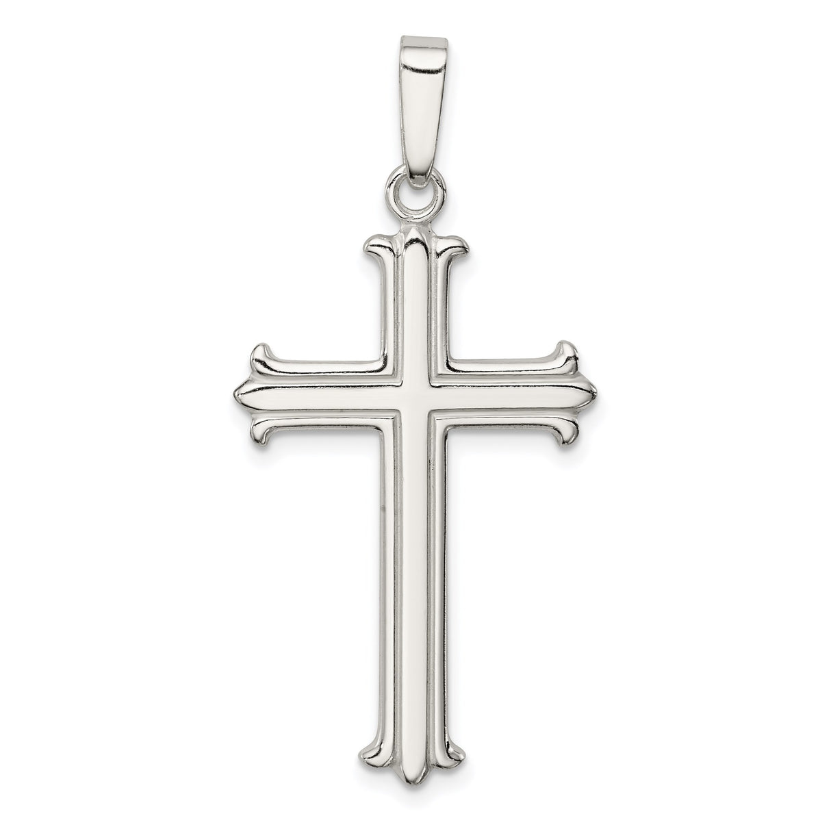 Sterling Silver Cross Pendant with Polished Finish and Fleur de Lis Design