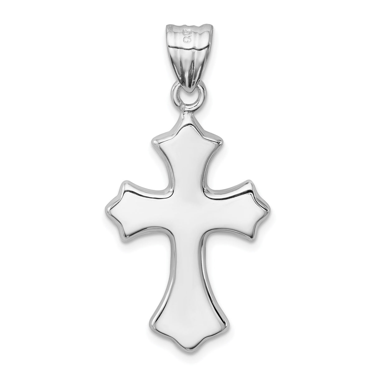 Sterling Silver Cross Pendant with Beveled Edges and Fleur de Lis Design