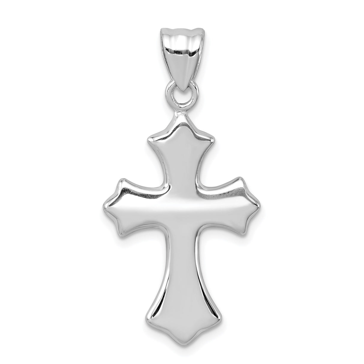 Sterling Silver Cross Pendant with Beveled Edges and Fleur de Lis Design