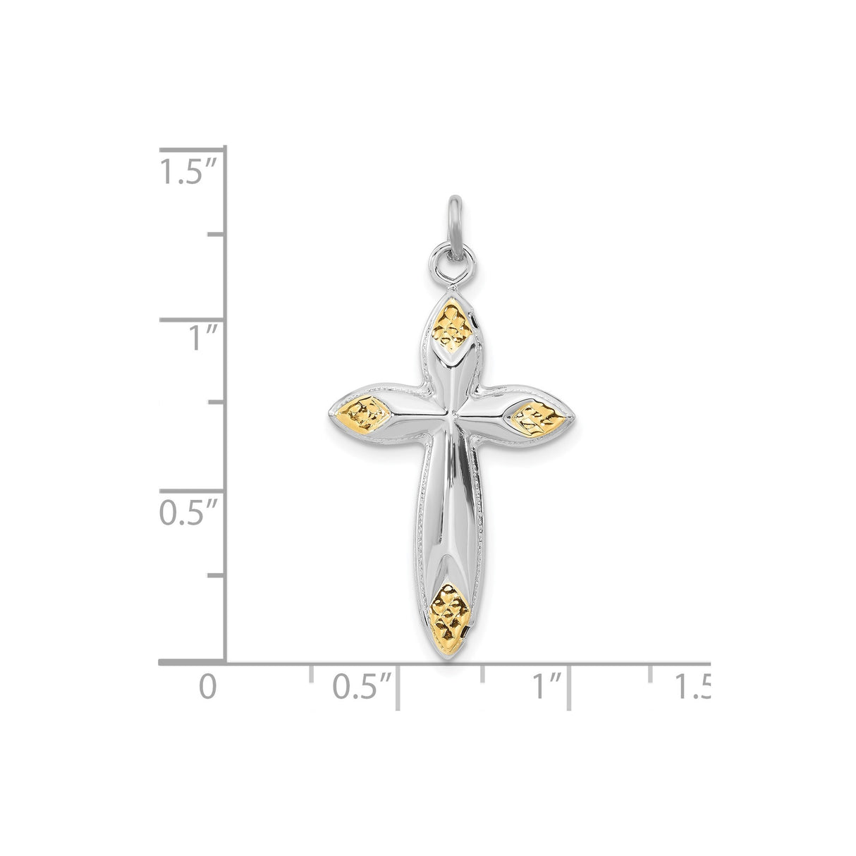 Sterling Silver Two Tone Cross Pendant with Diamond Cut Detailing, Teardrop Edge Design
