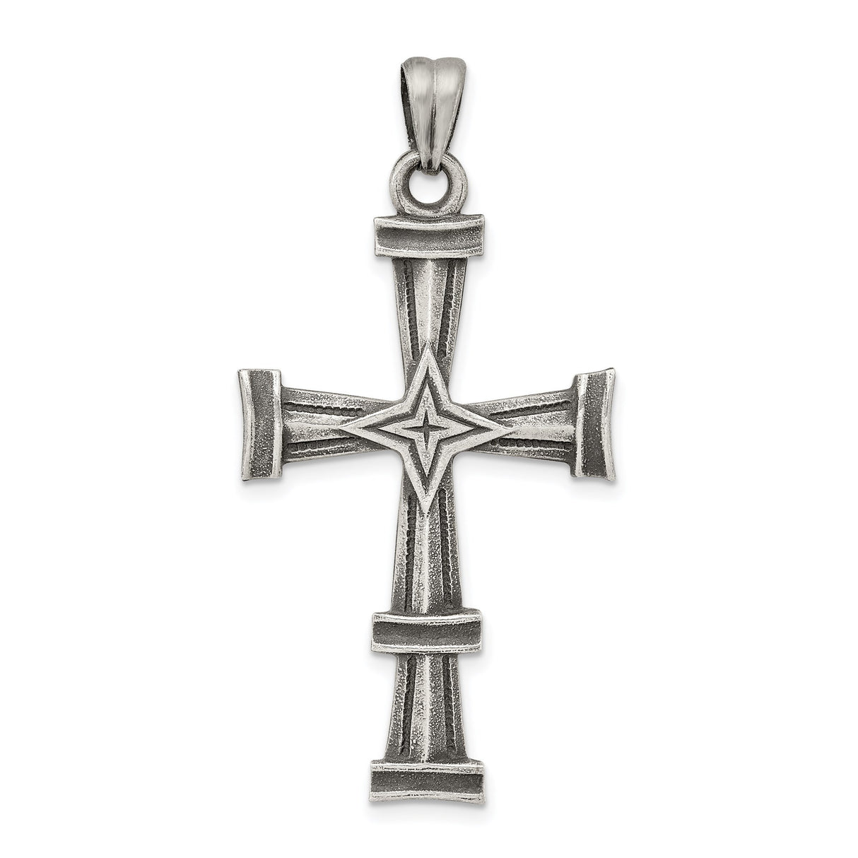 Sterling Silver Latin Cross Pendant with Brushed Finish and Oxidized Detail