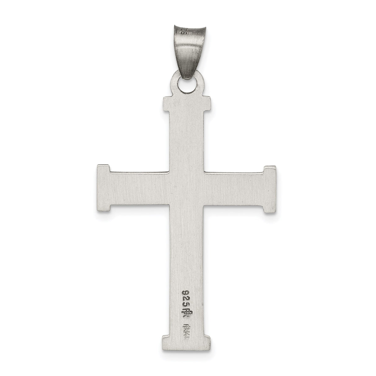 Sterling Silver Cross Pendant with Brushed and Polished Finish, Oxidized Latin Design, Vintage Style
