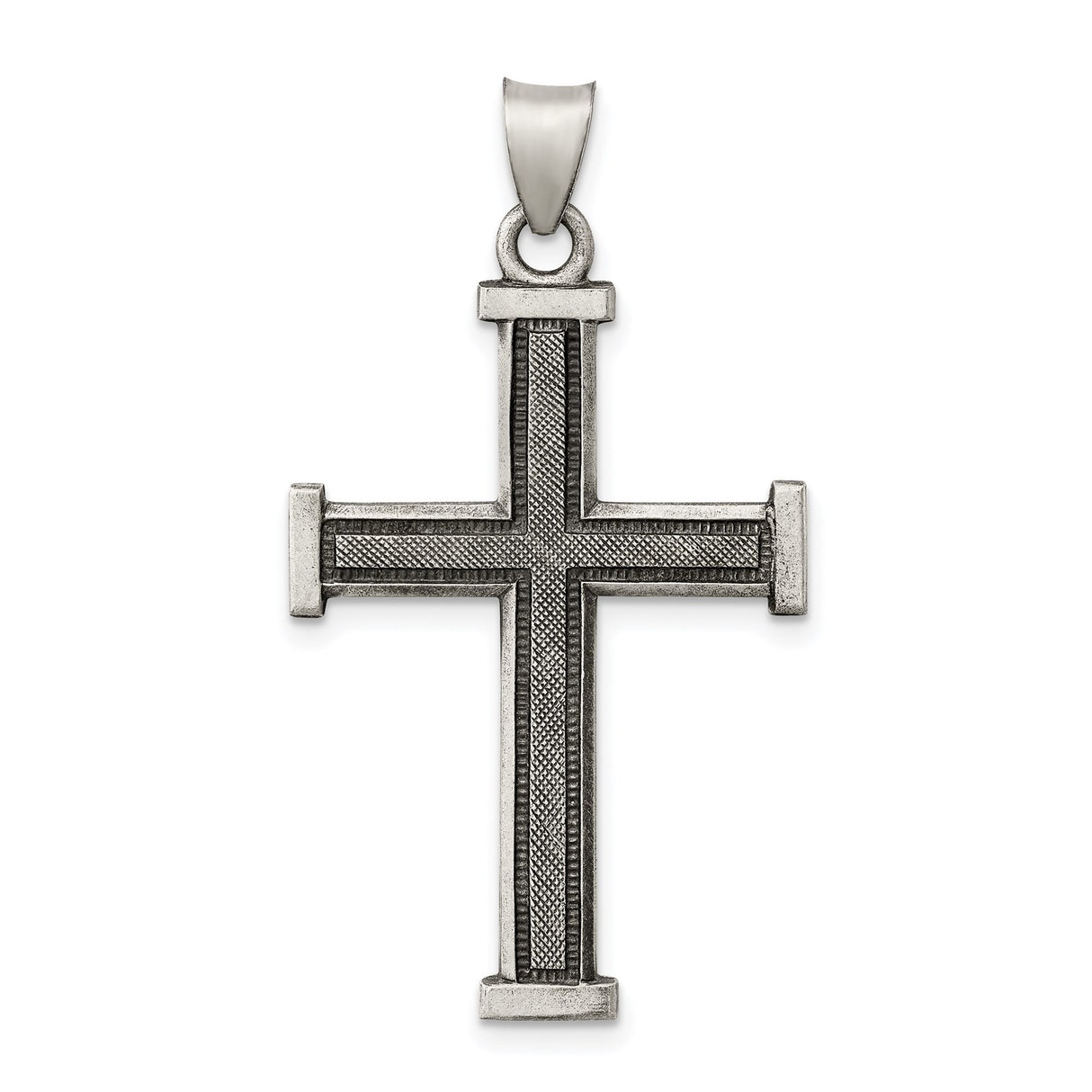 Sterling Silver Cross Pendant with Brushed and Polished Finish, Oxidized Latin Design, Vintage Style