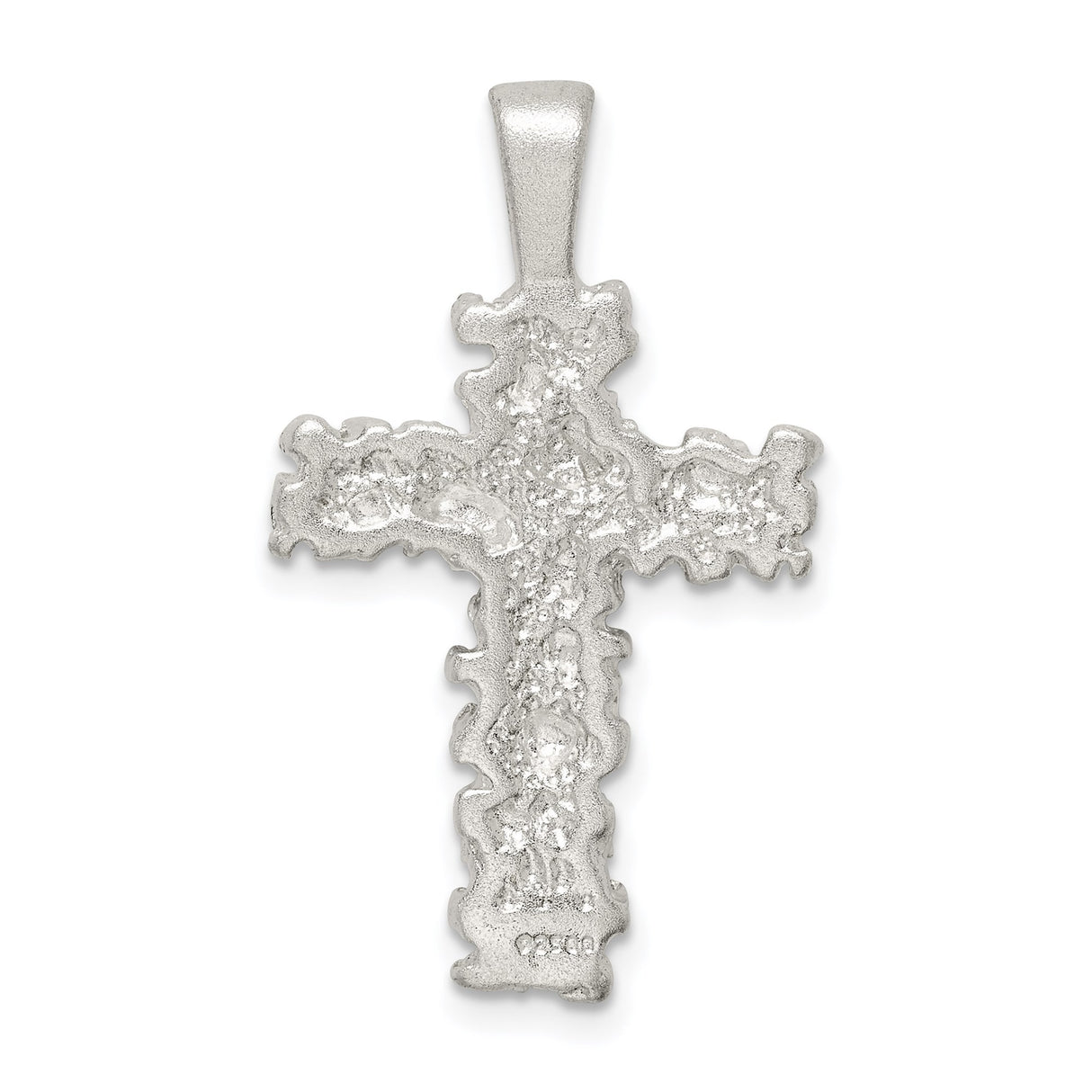 Sterling Silver Textured Cross Pendant with Diamond Cut Accents, Rugged Faith Design