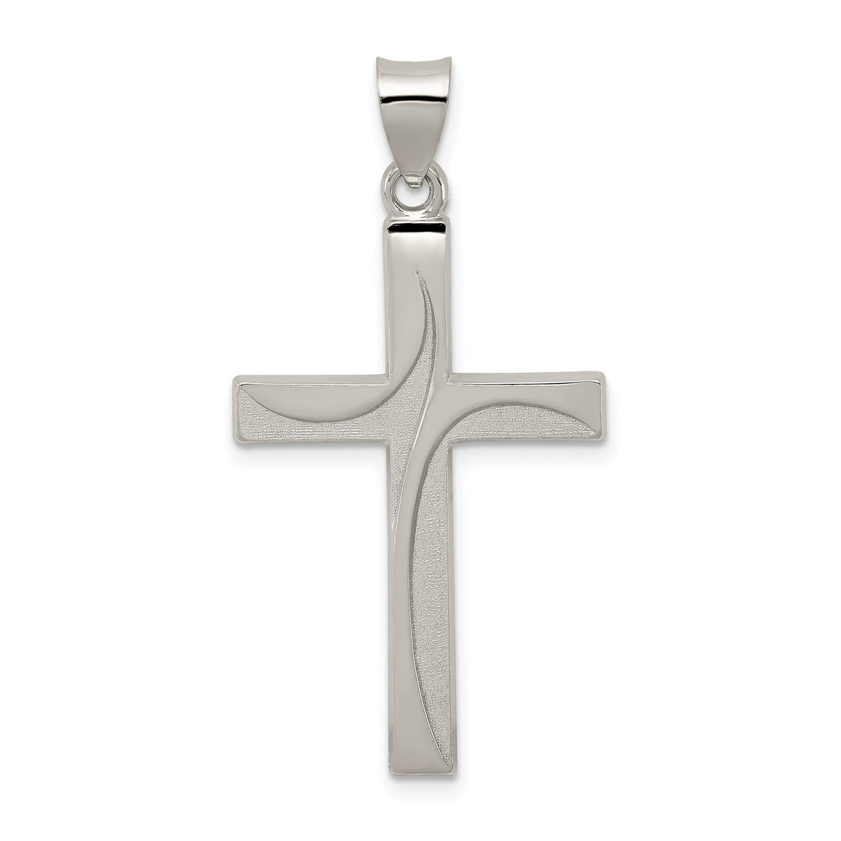 Sterling Silver Cross Pendant with Brushed and Polished Finish, Textured Abstract Design