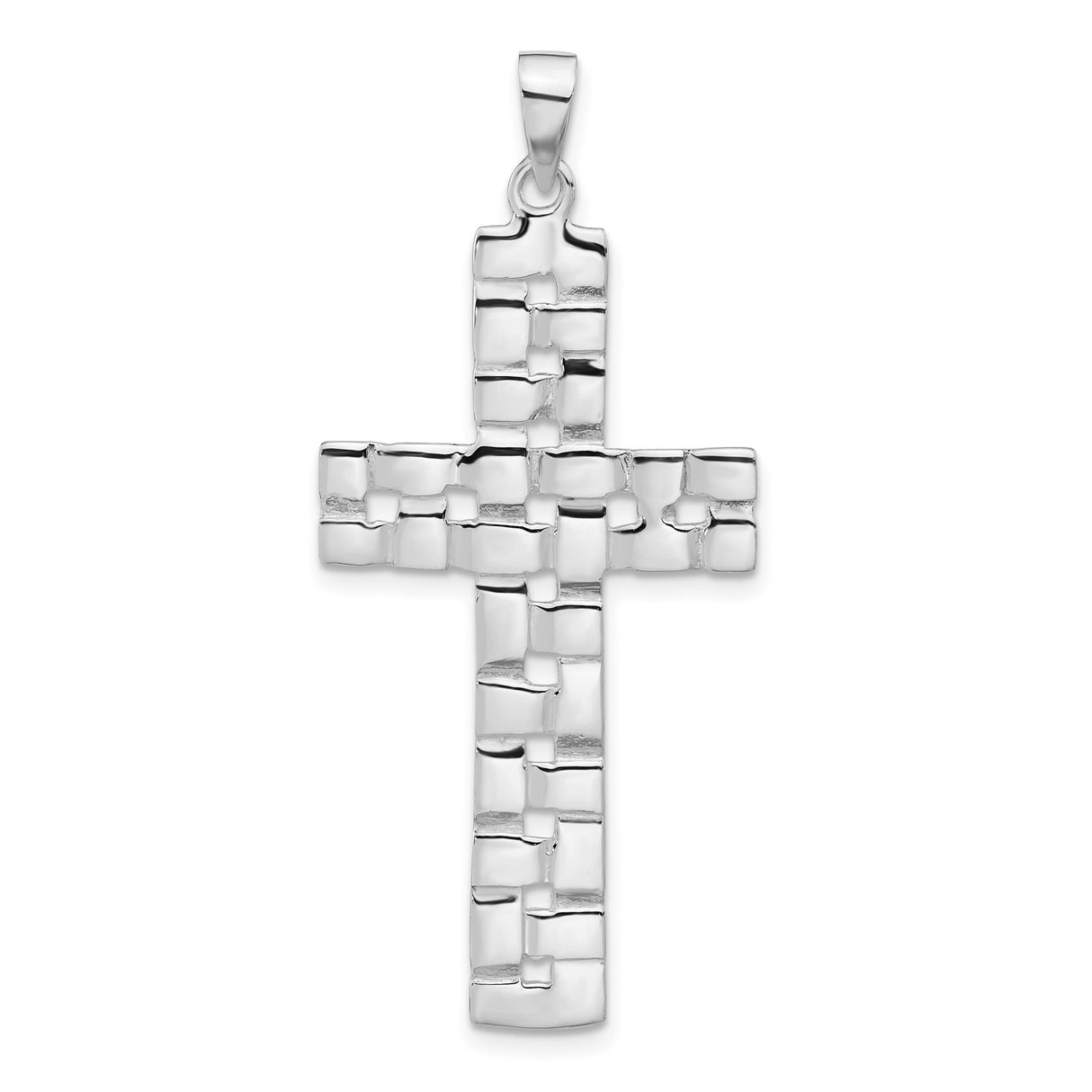 Sterling Silver Cross Pendant with Bold Geometric Design, Polished Finish, Unisex Religious Charm