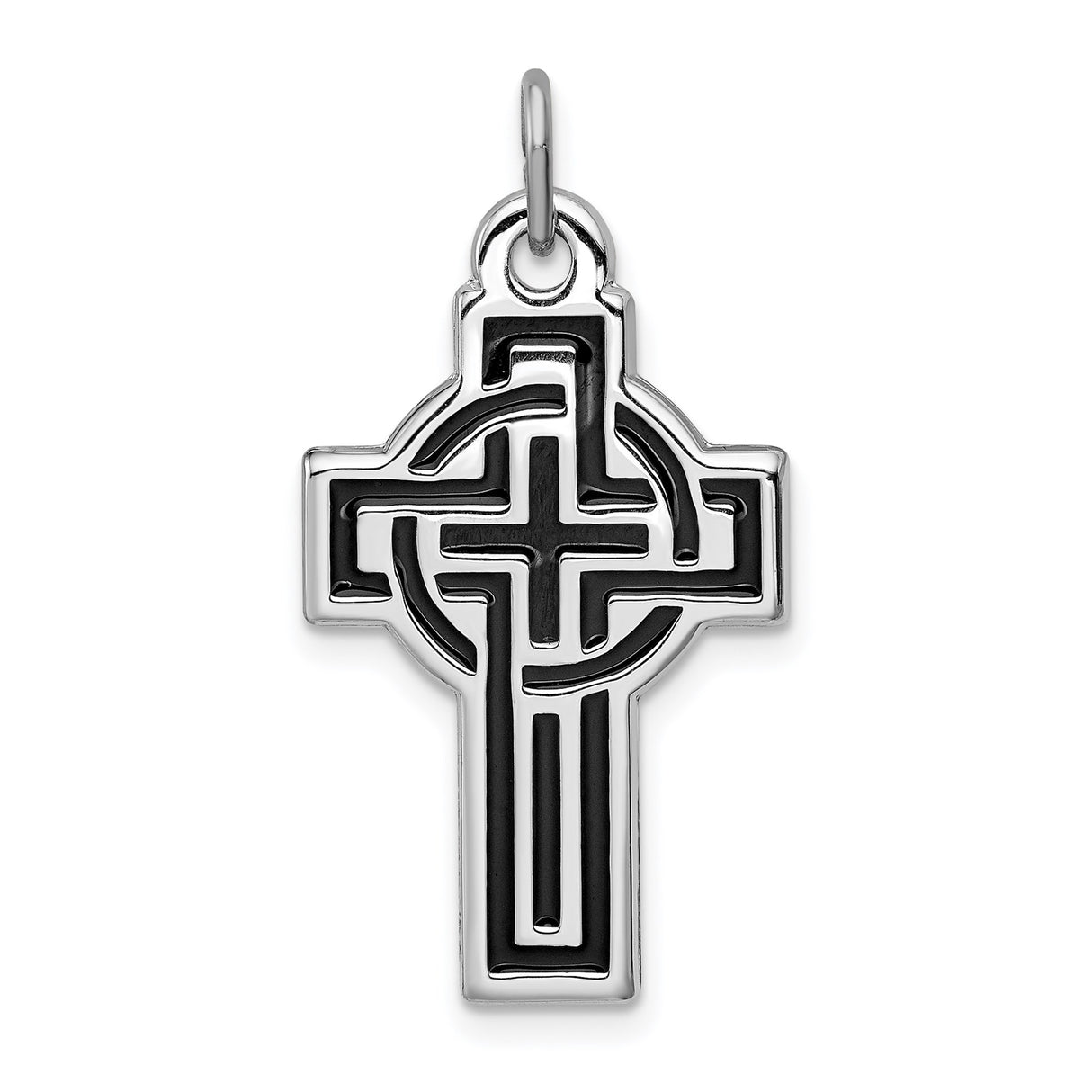 Sterling Silver Cross Pendant with Black Enamel Celtic Knot Design for Men and Women