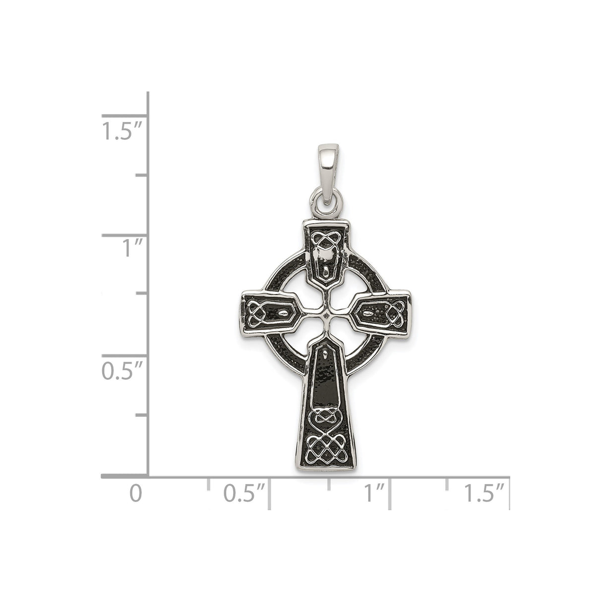 Sterling Silver Cross Pendant with Celtic Knotwork, Oxidized Finish, and Halo Accents
